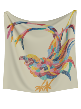 Cream bird silk twill scarf